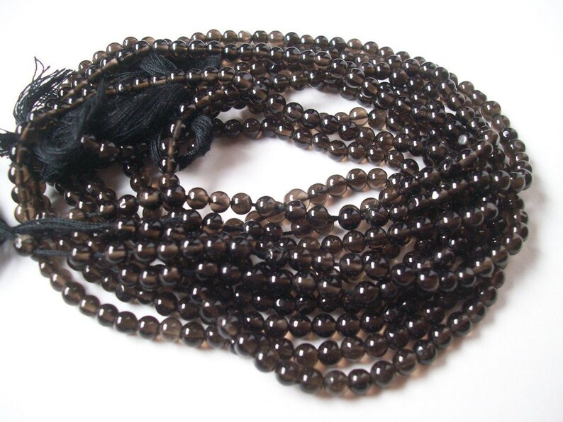 14 inch 10 strand 4mm SMOKY QUARTZ Round Balls Beads AAA Quality plain smooth balls strand...