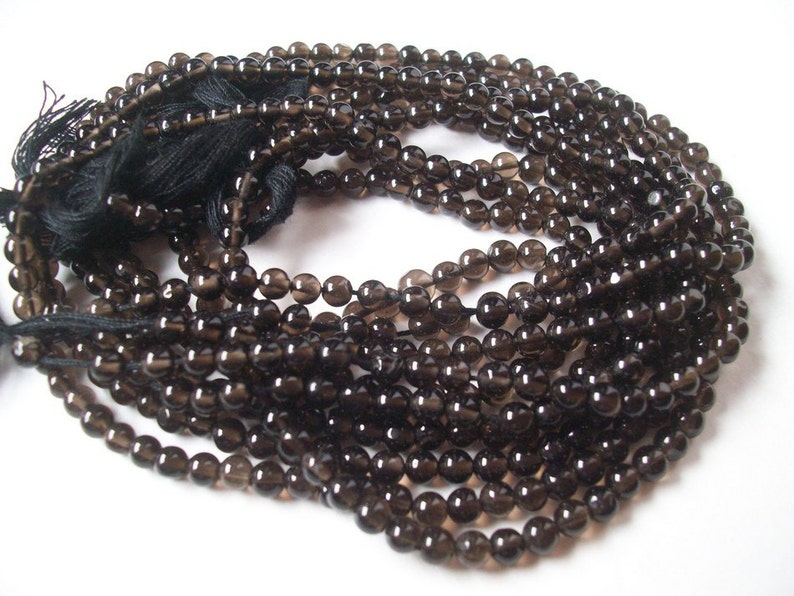 14 inch 10 strand 4mm SMOKY QUARTZ Round Balls Beads AAA Quality plain smooth balls strand...