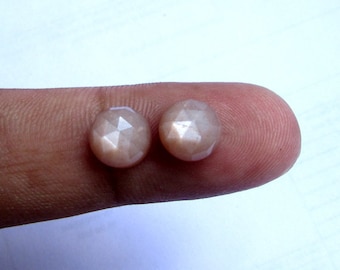 Peach Moonstone Cabochons: 8mm Round Rosecut Gemstones (Pair)