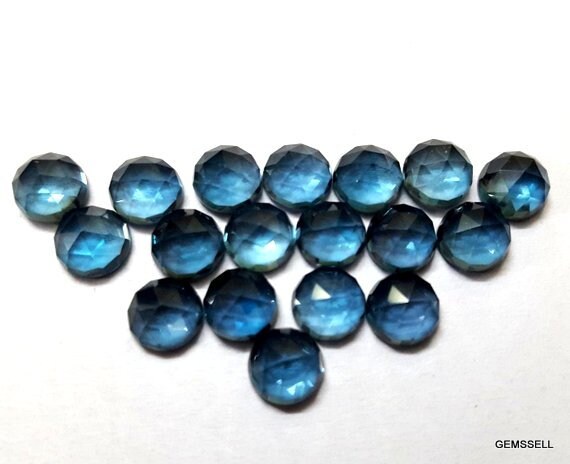 5 pieces 6mm London Blue Topaz Rose cut Cabochon Round Loose Gemstone, London Blue Topaz Round Cabochon Rosecut Faceted Loose Gemstone