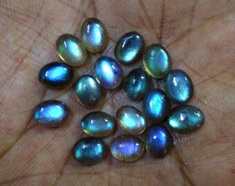 10 AAA Labradorite Cabochons: Gray Oval Gemstones (6x8mm)