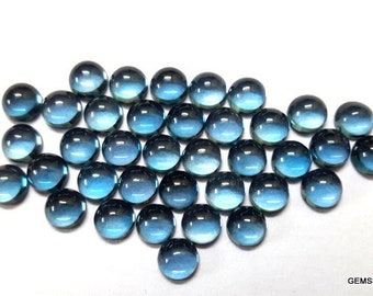 5pc AAA London Blue Topaz Cabochon: 4mm Round Gemstone
