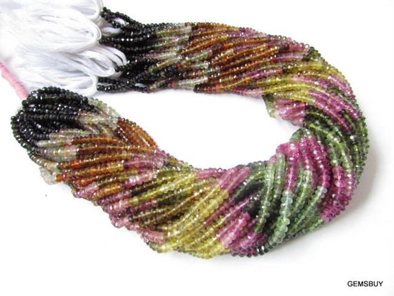 Tourmaline faceted beads Gemstone 1 strand 3.5mm Multi Tourmaline Rondelle beads 13.5 Multi Tourmaline faceted rondelle beads Gemstone