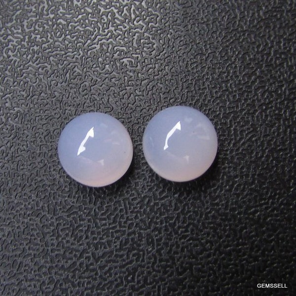 2 piece Pair 8mm Or 12mm Blue Chalcedony Cabochon Round Gemstone, Natural Blue Chalcedony Round Cabochon Gemstone, Blue Chalcedony Cabochon