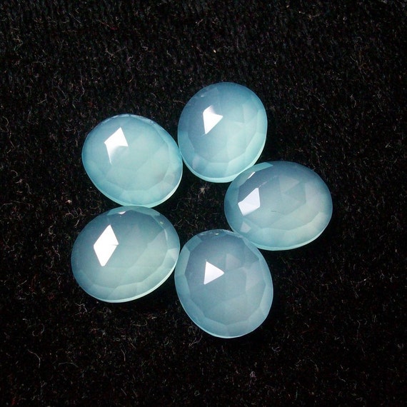 Aqua Chalcedony Rosecut Oval Gemstone: AAA Quality (10x12mm)
