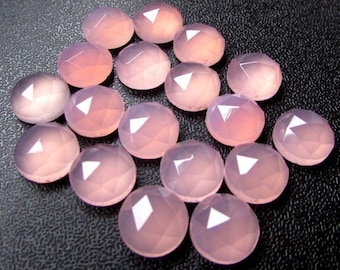 Piedras preciosas de calcedonia rosa de 8 mm con corte rosa: lote de 10 piezas