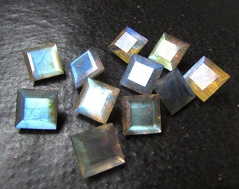 10mm AAA Labradorite Gemstone: Faceted Square Step Cut