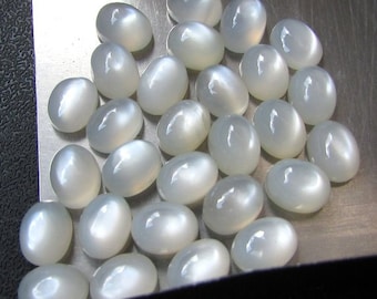 AAA White Moonstone Cabochons: 6x8mm Oval Gemstone, 10 Pieces