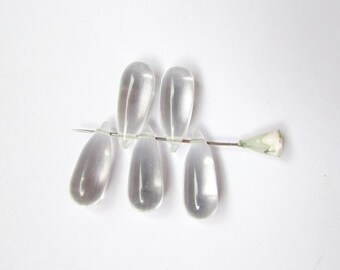 Clear Quartz Drop Beads: Rock Crystal Gemstone Pair (8x20mm)