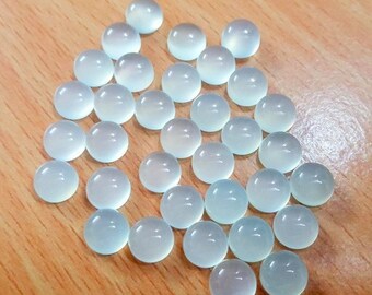 10 AAA Aqua Chalcedony Cabochons: Round Gemstones (6-8mm)