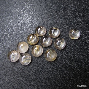 5 piece 6mm Golden Rutile Quartz Cabochon Round Gemstone, Golden Rutile Round Cabochon Gemstone, Rutile Quartz Cabochon Round Gemstone