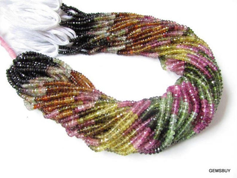 Tourmaline faceted beads Gemstone 1 strand 3.5mm Multi Tourmaline Rondelle beads 13.5 Multi Tourmaline faceted rondelle beads Gemstone