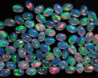 Ethiopian Opal Cabochon: Multi-Fire Oval Gemstones, 3x5mm to 8x10mm (5 PCS)