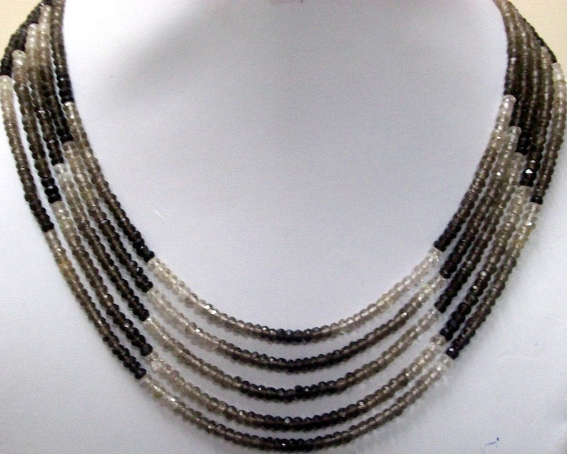 5 strand 3.5mm Necklace Natural SMOKEY QUARTZ Shaded Beads with silver lock AAA Top quality roundel beads faceted gemstone...