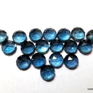 1 pieces 6mm London Blue Topaz Rose cut Cabochon Round Loose Gemstone, London Blue Topaz Round Cabochon Rosecut Faceted Loose Gemstone