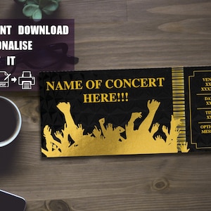 Printable, Concert voucher, Surprise gift, Personalised, Gig ticket, Musical ticket, fake ticket, Coupon, Instant download, Editable PDF