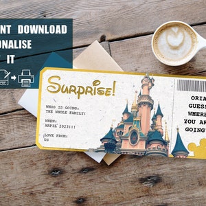 Printable, Disney so tun Pass, personalisiert, Überraschungsreise, gefälschte Eintrittskarte, Geschenkgutschein, Geschenkgutschein, Sofortiger Download, bearbeitbares PDF, themed