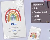 Rainbow birthday party invitation - Personalised invite - Editable, Mobile - Instant download - Print or send via WhatsApp, girl, boy, teen