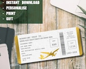 Instant, Print-at-home, Boarding Pass, Surprise Trip, Airline, Flight Gift Voucher, Fake Ticket, coupon, Instant download, Father's Day gift