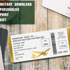 Instant, Print-at-home, Boarding Pass, Surprise Trip, Airline, Flight Gift Voucher, Fake Ticket, coupon, Instant download, Father's Day gift