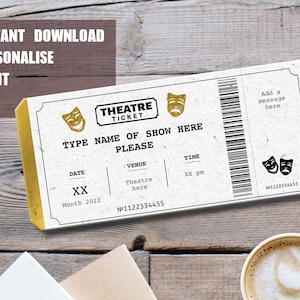 Print-at-home, Theatre voucher, Birthday voucher, Event ticket, Invitation, Instant download, Personalised gift, Coupon, Father's day gift