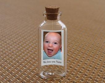 Photo in a bottle, Tiny pic gift, in a Bottle, cute gifts, Father's day, mother's day, granny, grandpa, message in a bottle, announcement