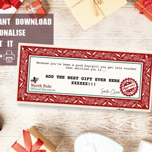 Printable, Personalised, Nice list, Xmas, Elegant, Christmas gift, Santa Voucher, Fake Ticket, Gift coupon, Instant download, Editable PDF