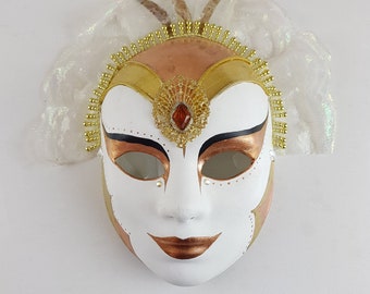Copper and Gold Guilded Maquerade Mask with lace headress