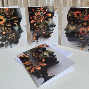 Conjunto de tarjetas de felicitación, 4 tarjetas florales, pintura moderna dramática, ilustración, arte gráfico, tarjetas inusuales
