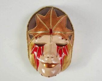 Autumn Tribal Masquerade Mask: Full-faced with Copper Leaf