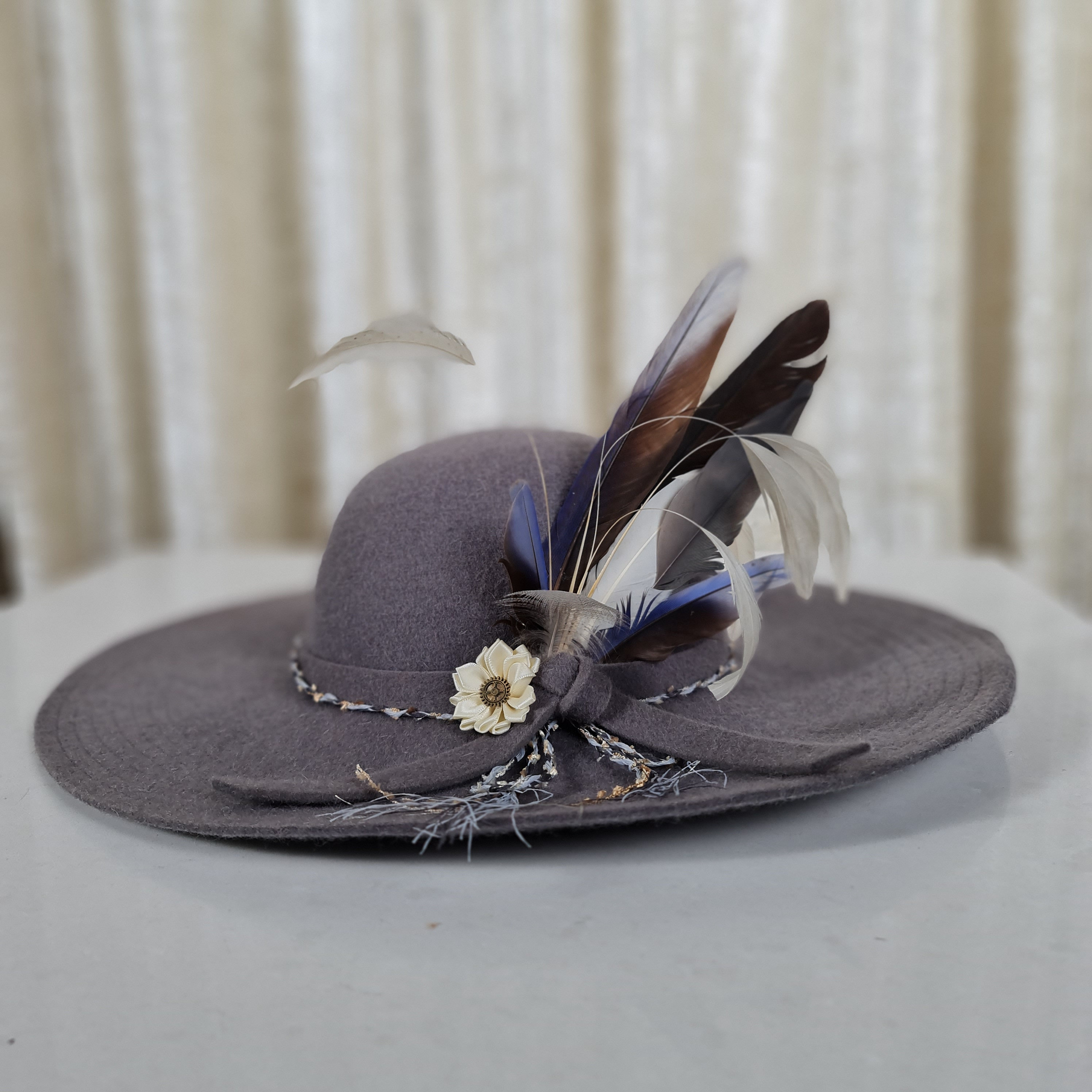 Royal Blue Fedora With Feathers 
