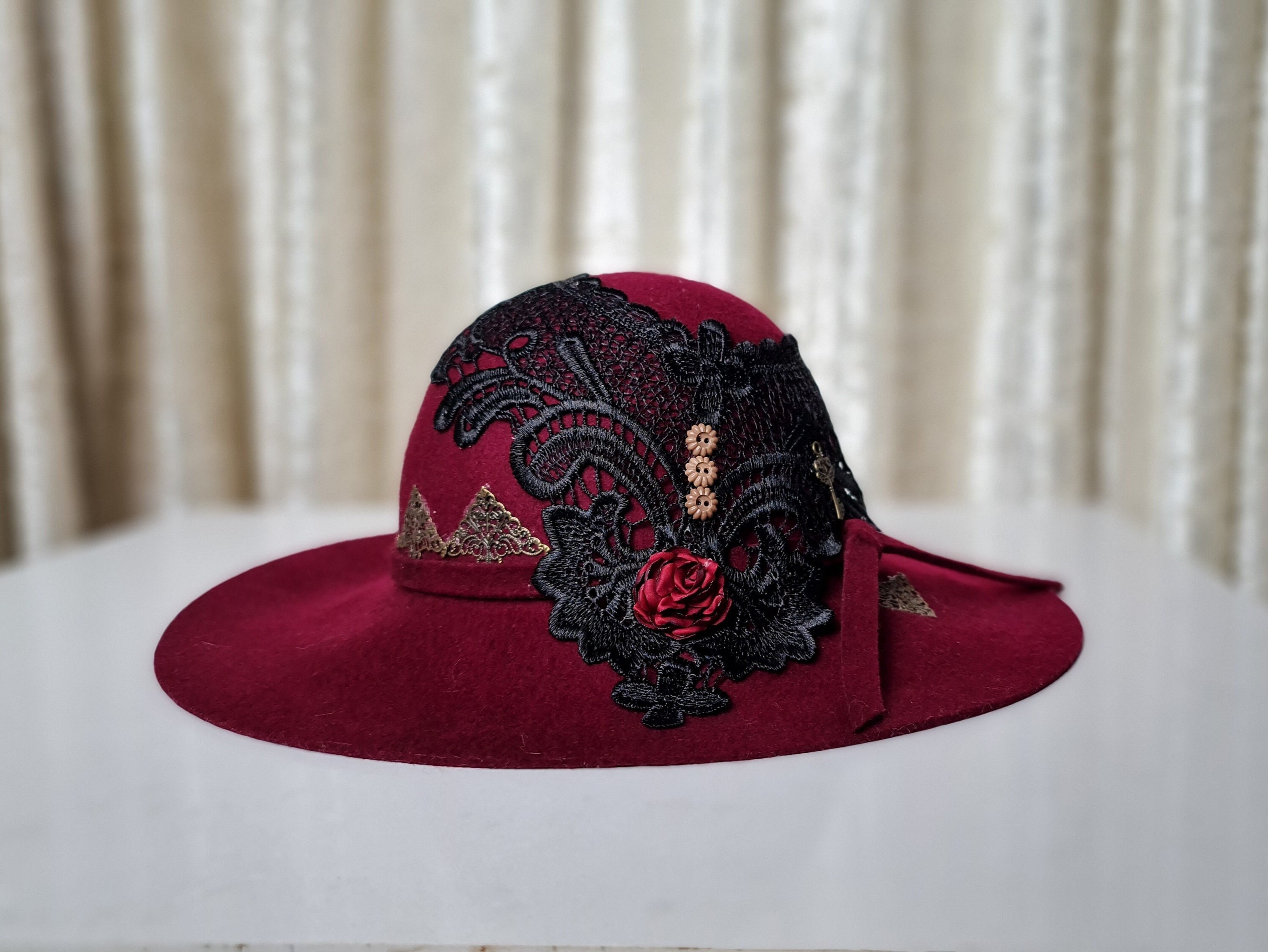 Maroon Wide Brim Hat - Etsy