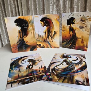 Conjunto de tarjetas de felicitación con impresión de arte, 5 tarjetas de arte de la Diosa de la Tierra, ilustraciones, arte digital, tarjetas para todas las ocasiones