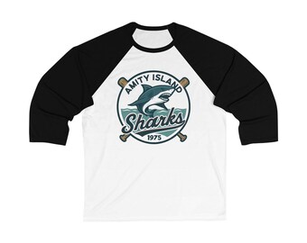 Amity Island Sharks Baseball Raglan: Jaws Movie Vintage Team Shirt