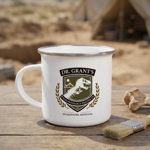 Dr. Grant's Paleontology Mug | Jurassic Park Inspired Enamel Camp Cup | Dinosaur Fan Gift