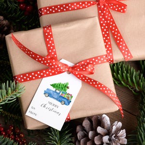 Christmas Gift Tags Instant Download Blue and White Christmas Tags Watercolor Bow Tag