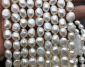 AAA 9-10mm white nugget pearls, high luster,large hole,15.3 inches full strand,white pearl necklace,LM9-3A-1-1