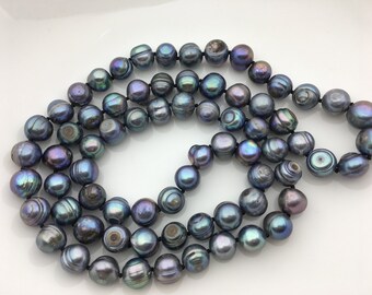 Blue Black Pearl Necklace - Etsy