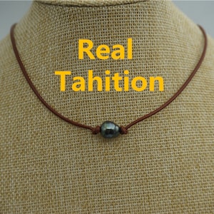 10-12mm Tahitian hand rolled and knotted leather necklace, men or women choker, Black Leather Pearl necklace, BROWN,LIGHT BROWN,Le11-009