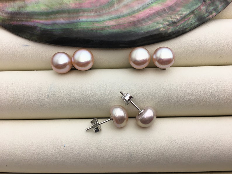 AAA 5-10mm Natural Purple Rainbow Color Pearl earrings,s925 stud pearl earrings,Wedding,bridal,birthday,SE1-030 image 2