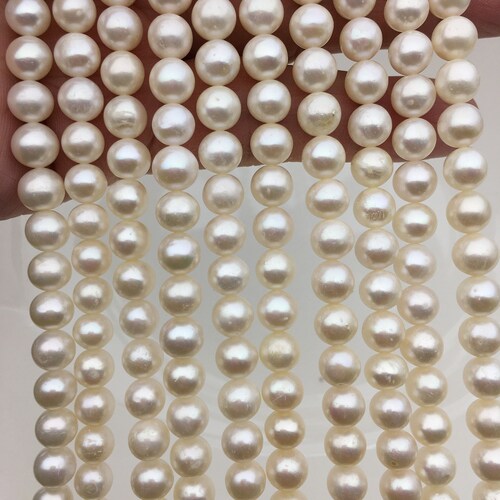 Wholesale 10 Strands Natural White Freshwater Pearl Beads – 6-7mm Round Loose – Baroque – 14.5" Each