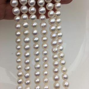 AA+ 6.5-7.5x8-8.5mm White Near round pearls, around 52 beads,potato shape pearl,Full Strand,Freshwater Pearl Near round Beads,CR7-2A-4