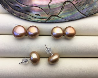 1 pair AAA  10-11mm Brown Stud Earrings,Sterling Silver,Wedding,classic pearl studs,SE1-T40