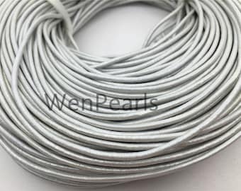 2mm Silver Gray Leather Cord,1 yard,5 yards,10 yards,round leather cord,DIY leather cord,LC2-103