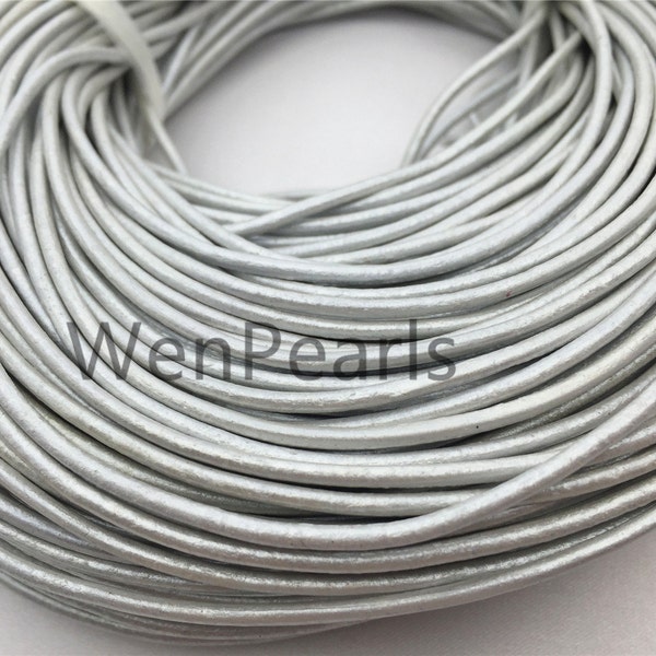 2mm Silver Gray Leather Cord,1 yard,5 yards,10 yards,round leather cord,DIY leather cord,LC2-103