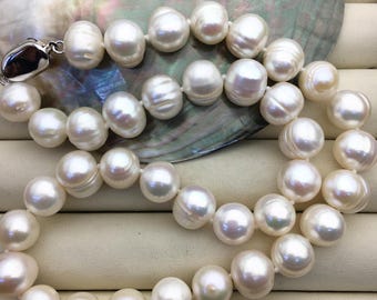 17&#39;&#39; AA 10.5-11.5mm big white potato freshwater Pearl necklace,genuine freshwater Pearl necklace,Natural Pearl Necklace,NPN1-095