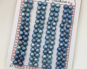 56pairs AAA 6-7mm blue Button Round pearls pairs,for design for stud earrings,BTN6-T3