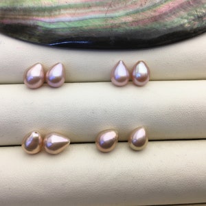 2 pairs AAA 6.5-7.2mm light purple teardrop freshwater pearls pairs,half hole,LR6-3A-11
