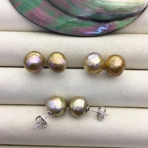 1 pair AAA 10-11mm natural rainbow near round edison pearl stud earrings,S925 Sterling Sliver stud earrings,wedding pearl earrings,SE3-T9-35
