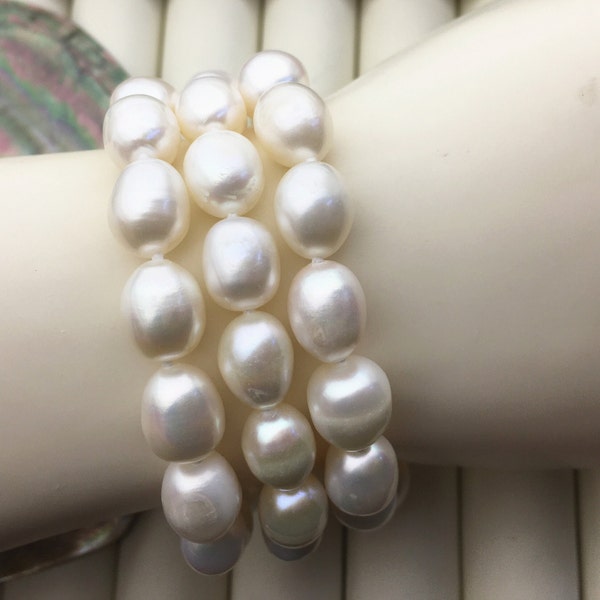 3 row Big Rice pearl Bracelet,Natural Baroque Bracelet, Big Baroque Bracelet,Freshwater Pearl, Wedding Bracelet,B8-013